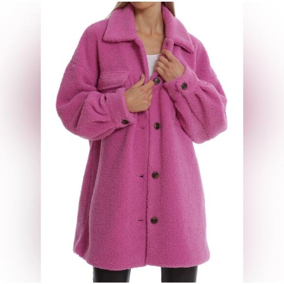 Avec Les Filles Oversized Teddy Faux Shearling Pink Shacket Medium - Picture 2 of 9